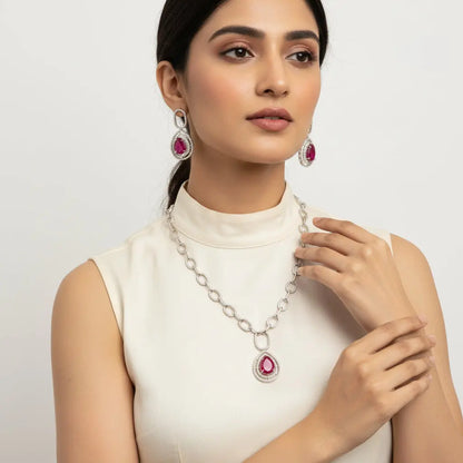 Ruby & CZ Gold Necklace Set | 24ct Gold Plated Bridal Jewelry Indian Fashions