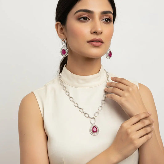 Ruby & CZ Gold Necklace Set | 24ct Gold Plated Bridal Jewelry Indian Fashions