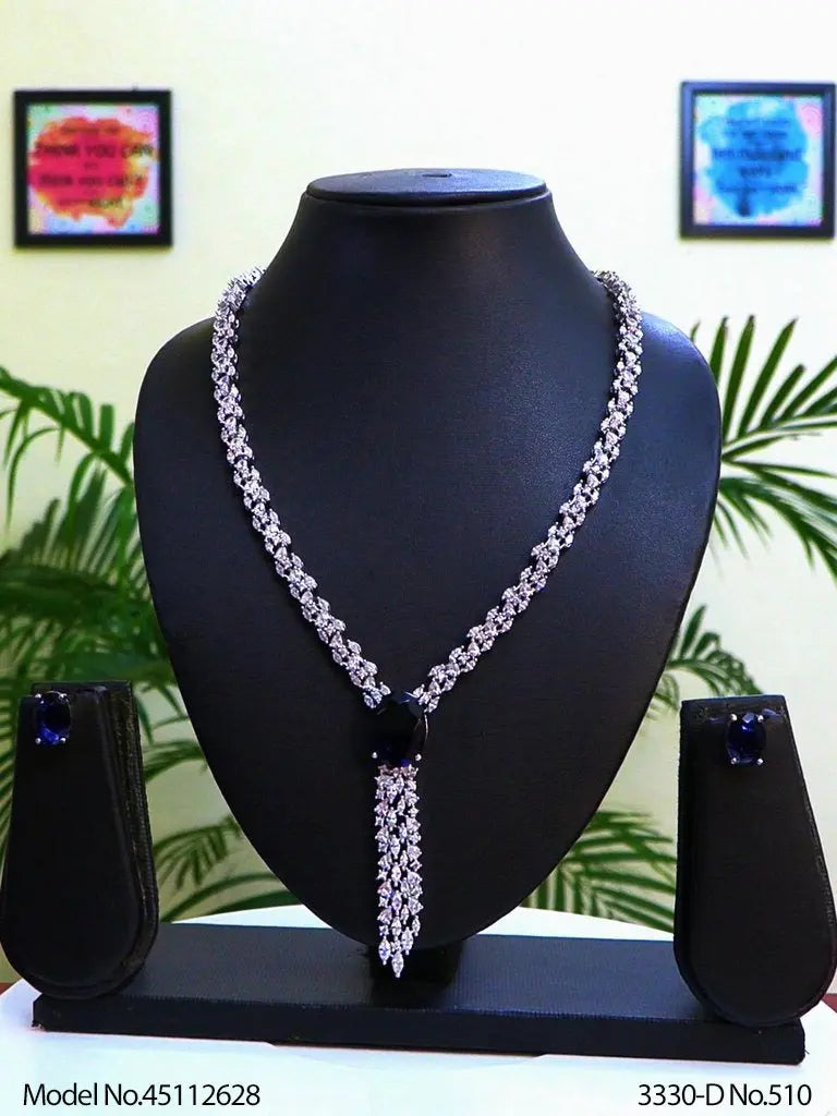 Sapphire Blue Hydrostones & CZ Statement Necklace Set | Gold Finish | 24K Rhodium Indian Fashions