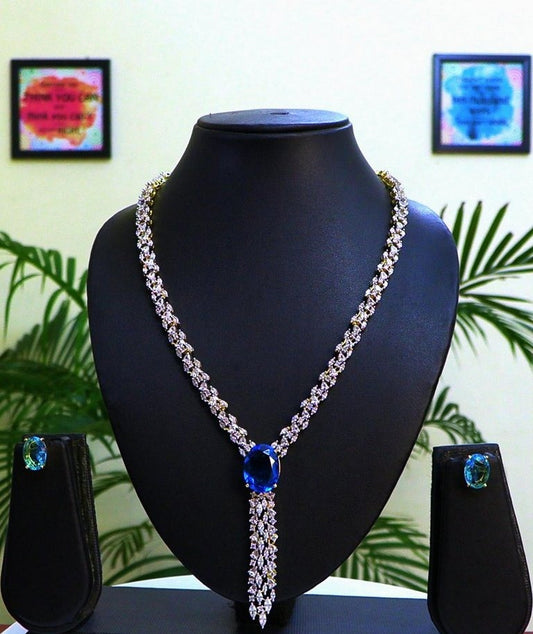 Classic Statement Necklace Set in light blue doublet CZ's and gold finish-WOO!!