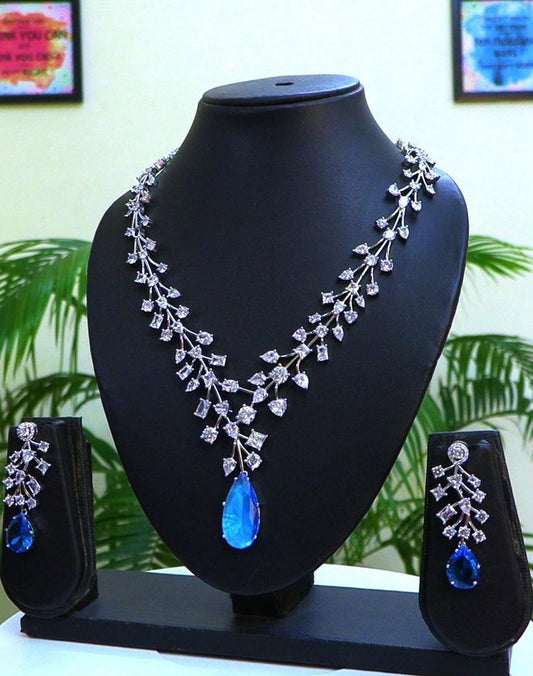Traditional yet Trendy Design | Ideal for your Parties !statement piece nice leaf design with big earings nice nice light blue doublet with CZ all over