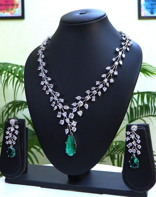 Traditional yet Trendy Design | Ideal for your Parties ! Stunning color combo Emerald over Silver with all over cz's