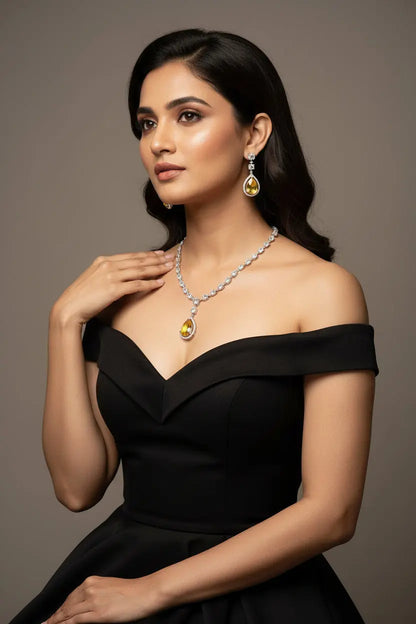 Classic Statement Jewelry citrine middle big stones with cz's - Deepika's Adornments