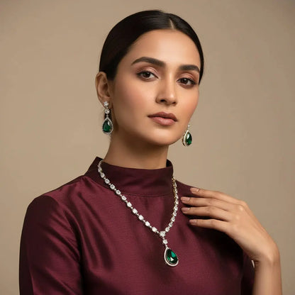 Classic Statement Jewelry Emerald middle big stones with cz's - Deepika's Adornments