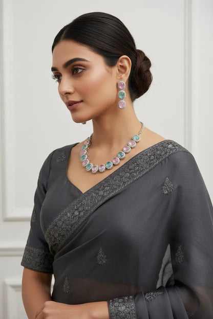 Classic Statement Jewelry in pastel color big stones and cz's - Deepika's Adornments
