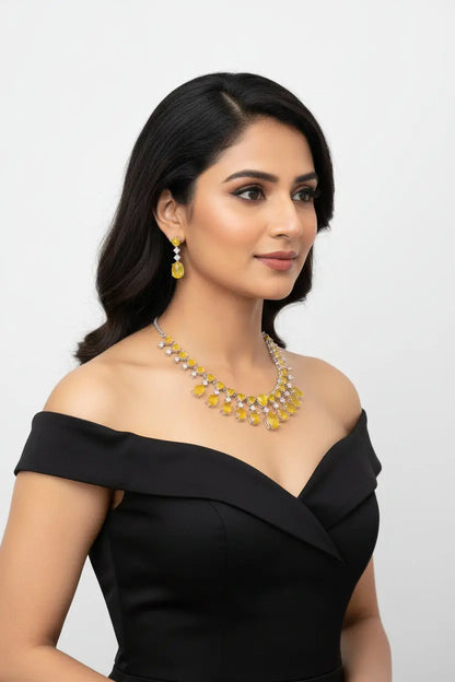 Cz Jewelry Set | Classic Pattern Yellow - Deepika's Adornments