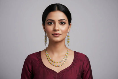 Yellow Double Layer Statement Necklace Set - Deepika's Adornments