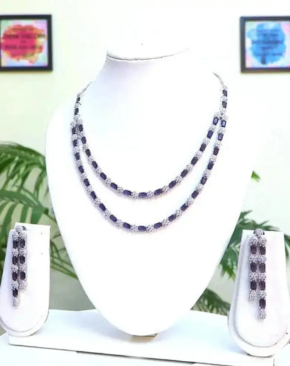 Purple Double Layer Statement Necklace Set - Deepika's Adornments