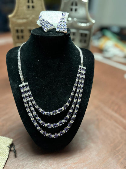 3 layer purple party wear necklace set