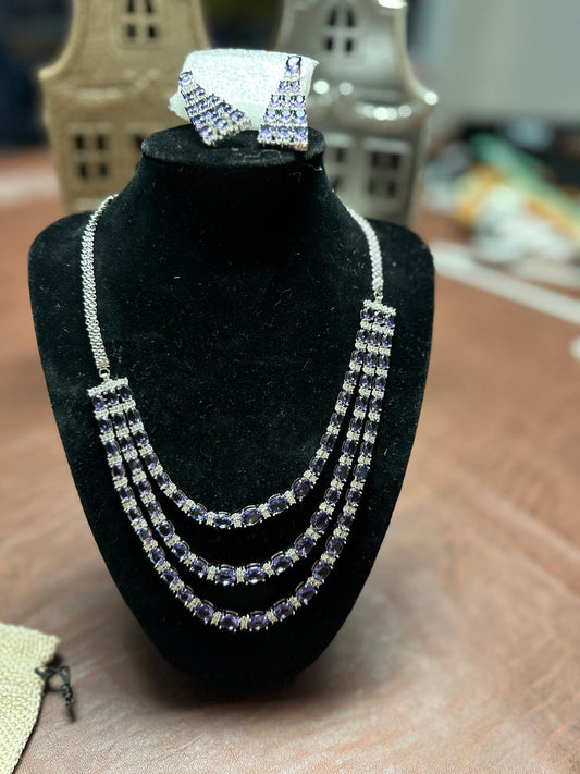 3 layer purple party wear necklace set