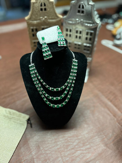 3 layer Green party wear necklace set