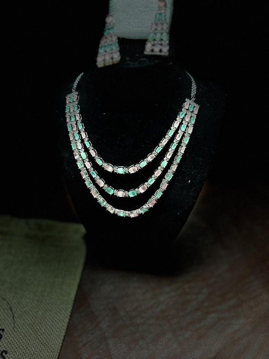 3 layer Pastel Color Party Wear Trendy Necklace Set