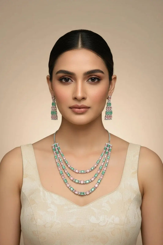 3 layer Pastel Color Party Wear Trendy Necklace Set - Deepika's Adornments