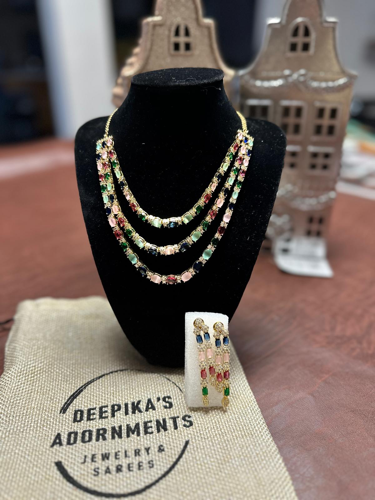 3 layer Multi Party Wear Trendy Necklace Set
