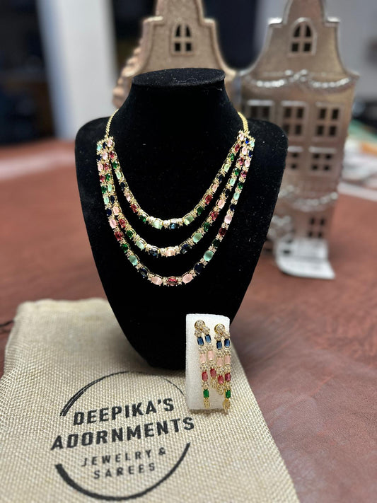 3 layer Multi Party Wear Trendy Necklace Set