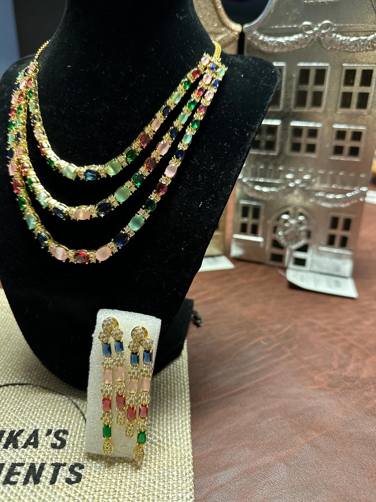 3 layer Multi Party Wear Trendy Necklace Set