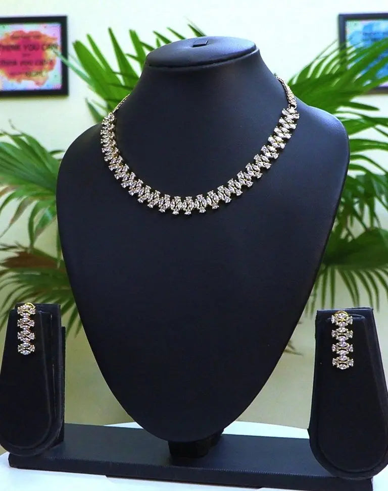 Dual-Tone CZ Necklace Set | 24K Gold Plated | Clear Stone Indian Fashions