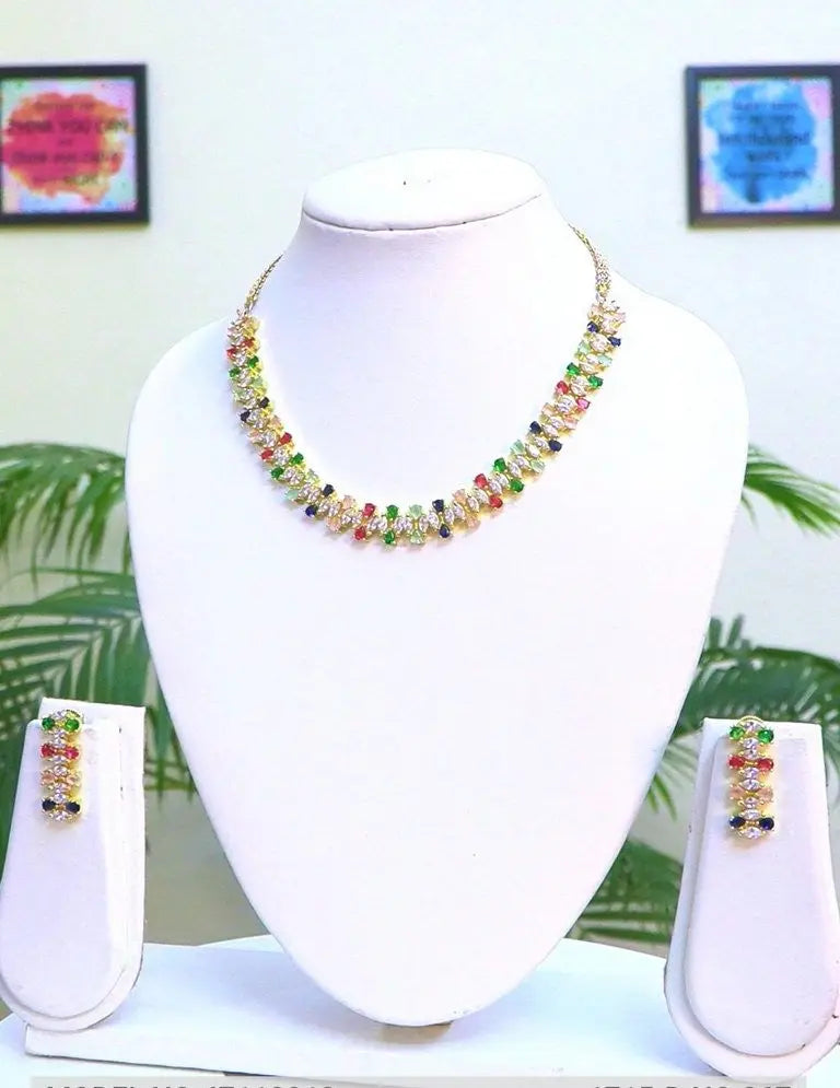 Multi-Color Hydrostone & CZ Necklace Set | 24K Gold Plated Indian Fashions
