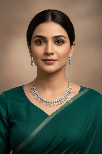 Wedding Occasions nice choker set all clear with flower and leaf design with CZ's - Deepika's Adornments