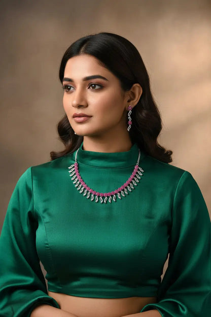 Wedding Occasions nice choker set all ruby with flower and leaf design with CZ's - Deepika's Adornments