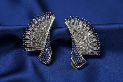 Statement CZ Earrings-Saphire - Deepika's Adornments