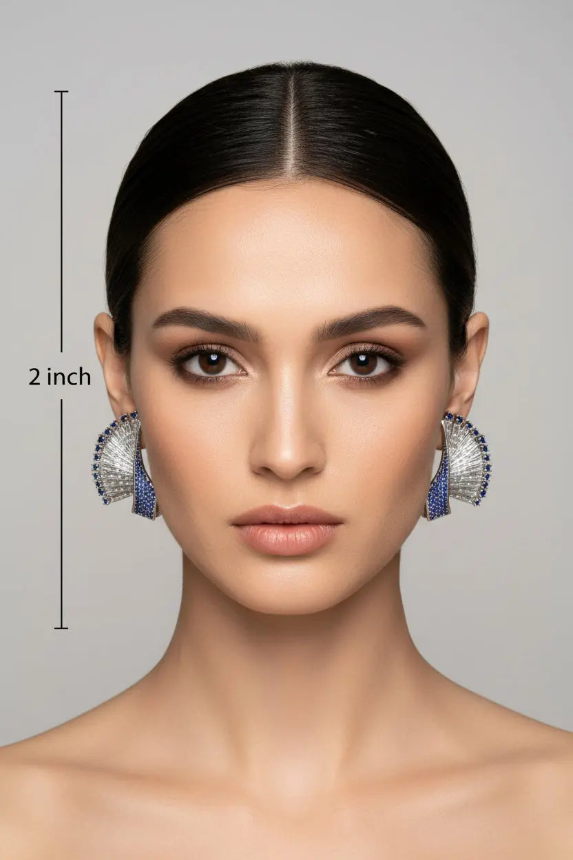 Sapphire CZ Statement Earrings – AAA Star-Cut Stones with 24CT Gold & Rhodium Plating Indian Fashions