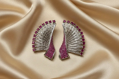 Statement CZ Earrings-Ruby - Deepika's Adornments