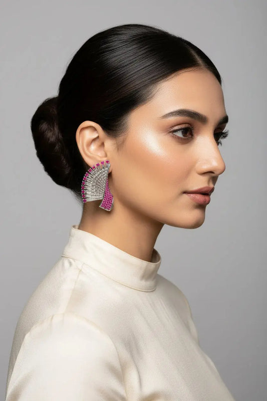 Ruby CZ Statement Earrings – AAA Star-Cut Stones with 24CT Gold & Rhodium Plating Indian Fashions