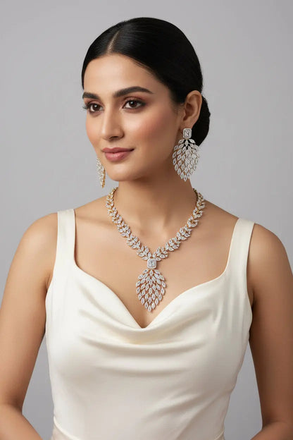 Designer Inspired CZ Statement Necklace Set - Deepika's Adornments