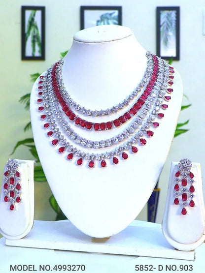 Red CZ Statement Necklace Set – AAA Star-Cut Stones with 24CT Gold & Rhodium Plating Indian Fashions