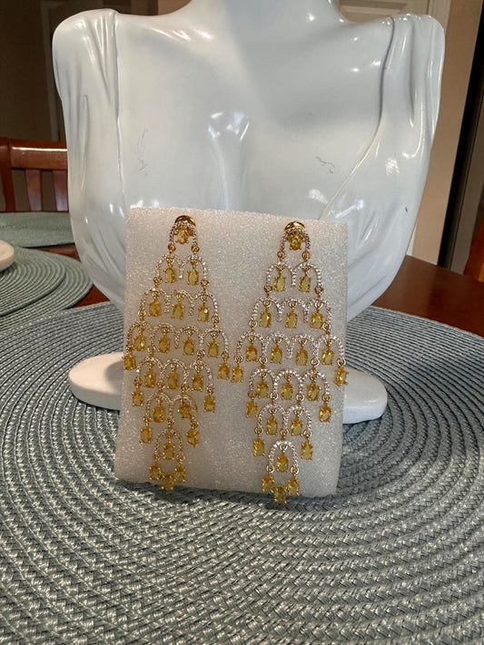 Statement CZ Earrings-Citrine