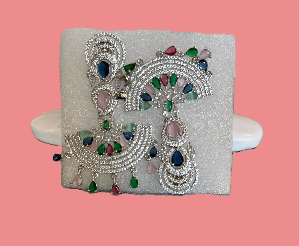 Statement CZ Earrings-Multi Indian Fashions