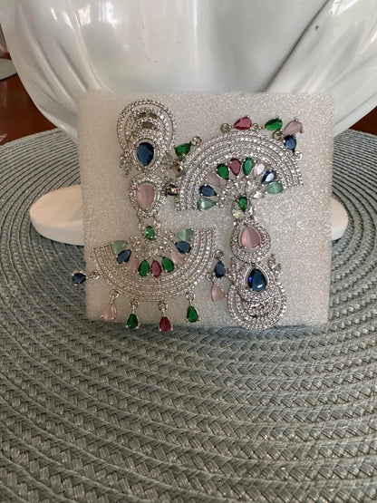 Statement CZ Earrings-Multi Indian Fashions