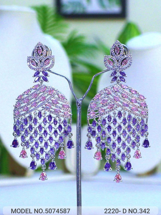 Statement CZ Earrings-Purple and Pink