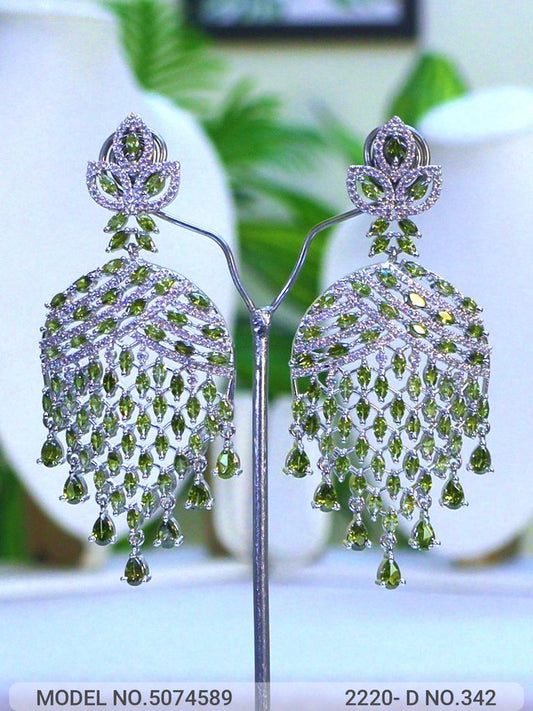 Statement CZ Earrings-Mehndi Green