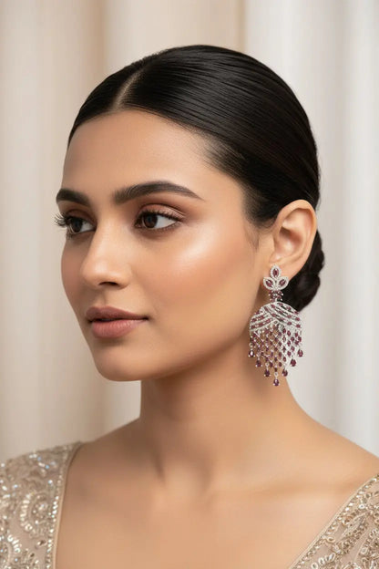 Statement CZ Earrings-Wine - Deepika's Adornments