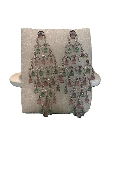 Statement CZ Earrings-Mint and Pink