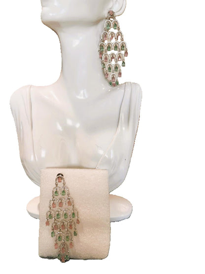 Statement CZ Earrings-Mint and Pink