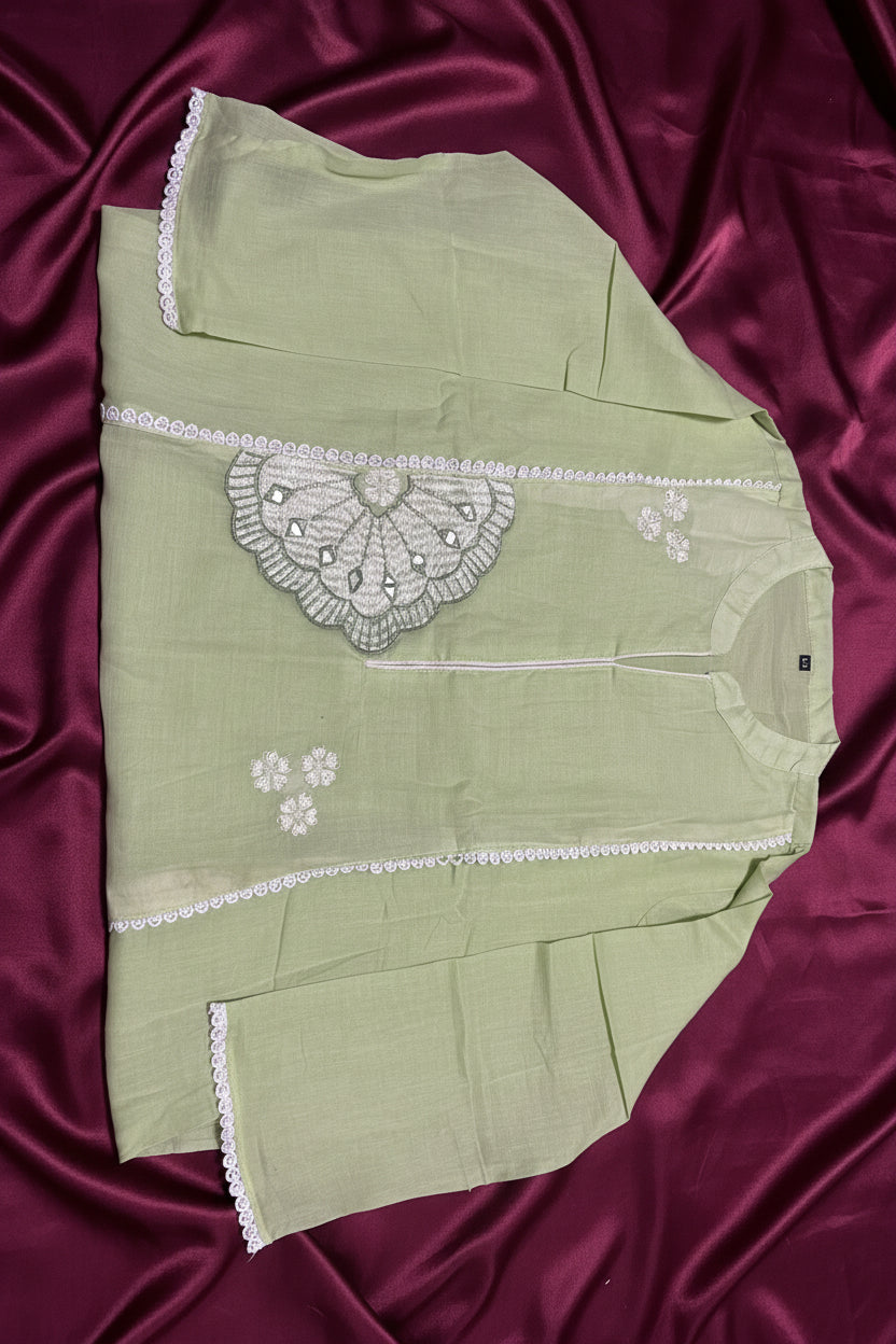 Mint Green Mul Cotton Coord Set - Embroidered Kurti and Straight Pants Raghvi Enterprise