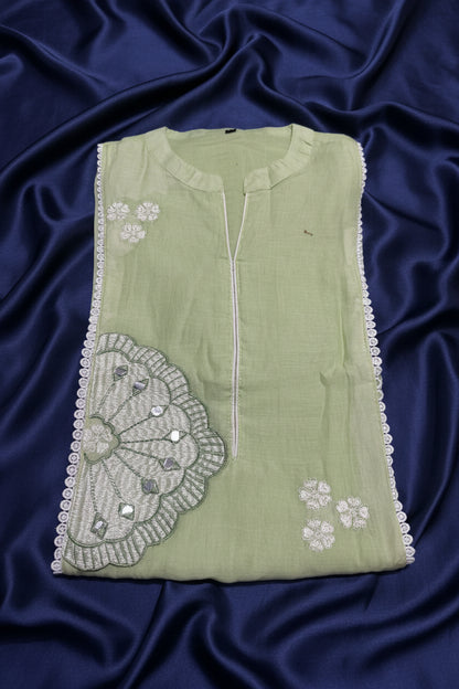 Mint Green Mul Cotton Coord Set - Embroidered Kurti and Straight Pants Raghvi Enterprise