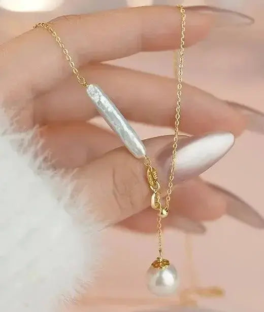 Sterling Silver Pendant - 18K Gold Plated Pearl Necklace - Deepika's Adornments