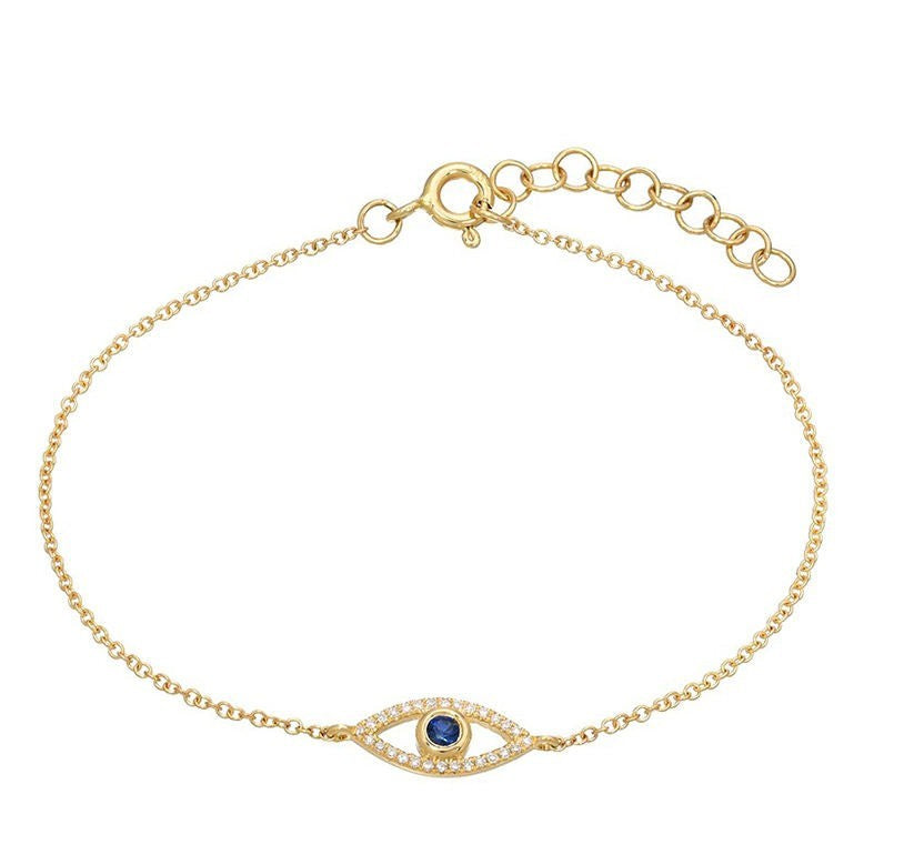 Dainty 925 Sterling Silver Blue Evil Eyes Bracelet