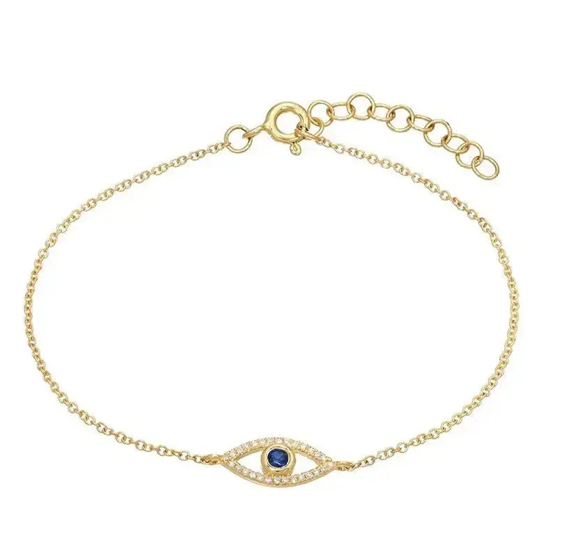 Sterling Silver Bracelet Blue Evil Eyes - Deepika's Adornments