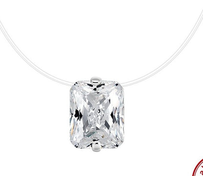 Dainty 925 Silver Emerald Cut Dangling Necklace
