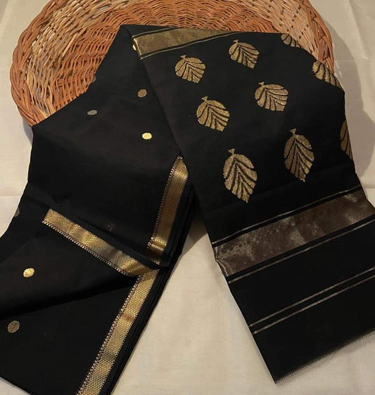 Cotton Silk Maheshwari Handloom-Black