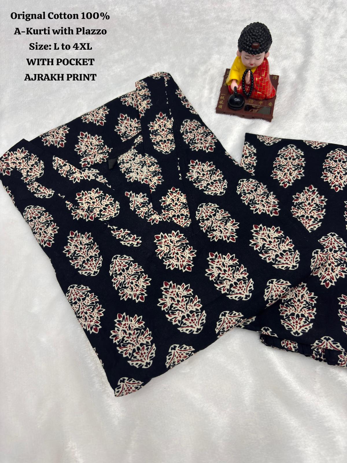 Ajrakh Print Cotton A-Line Kurta and Palazzo Set Deepika's Adornments