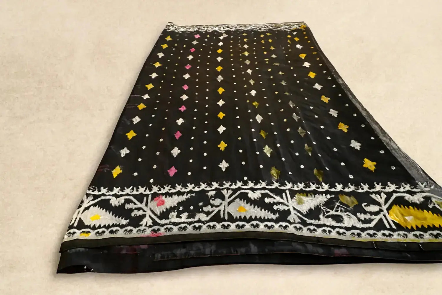Bengal Handloom Jamdani Saree Black Multi - Deepika's Adornments