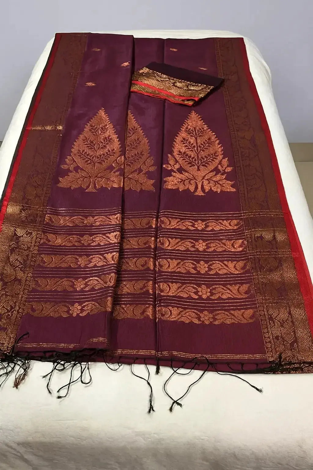 Handcrafted matka silk saree-Wine - Deepika's Adornments