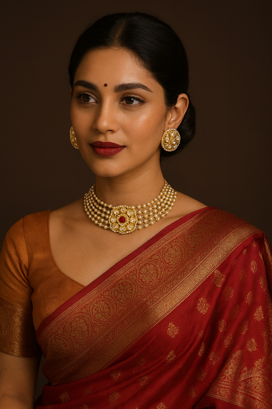 Jhansi Kundan Choker Set-Red