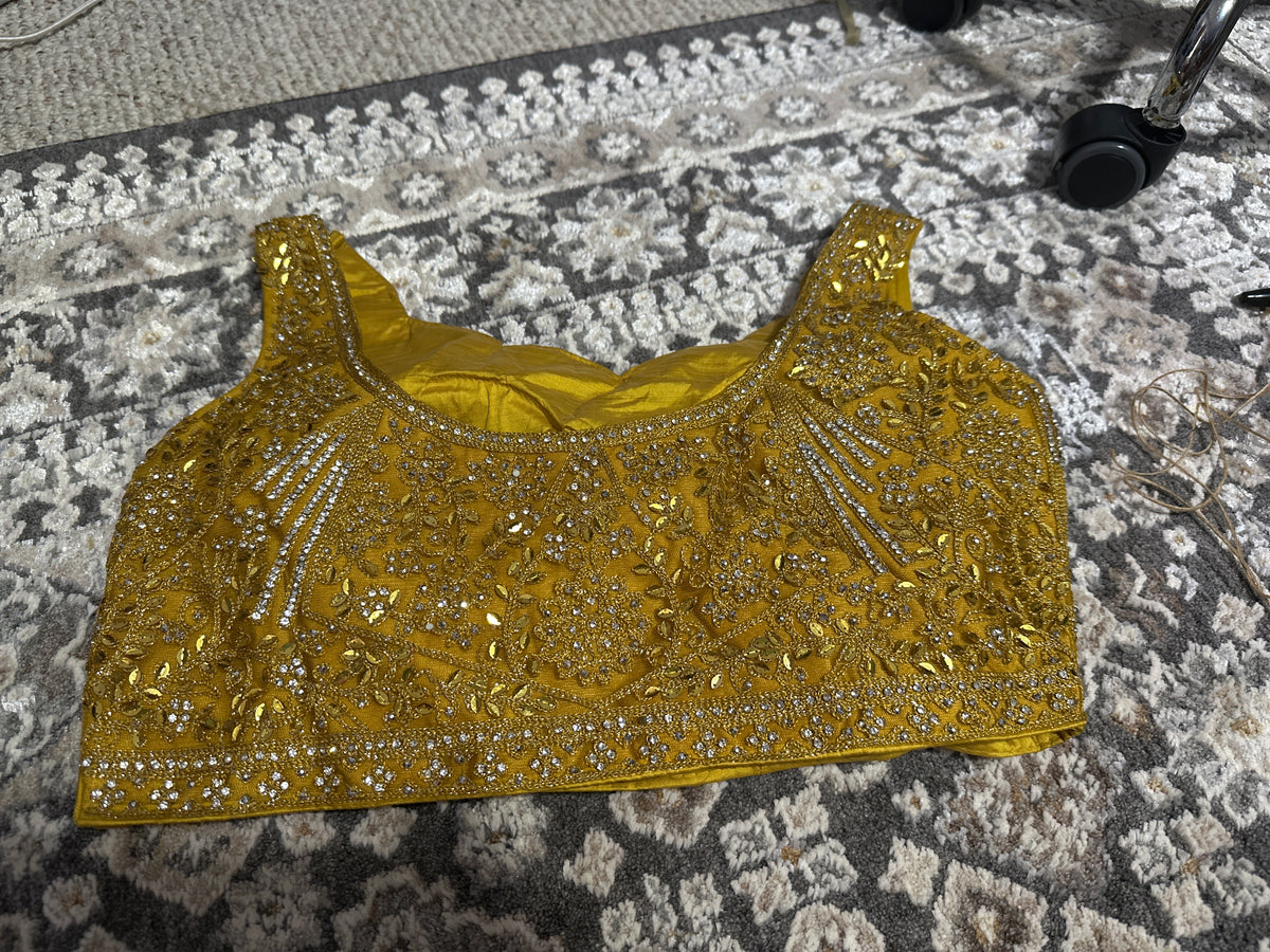 Royal Blue Pre-Draped Saree | Premium Crepe with Hand Embroidery & Yellow Blouse Maha Collection